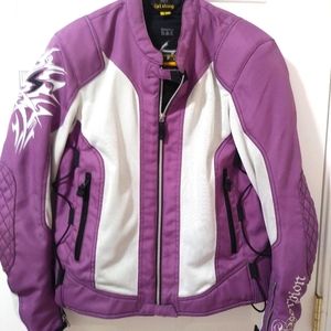 Women's purple & white Scorpion Eco motorcycle jacket w/protect padding. Size L